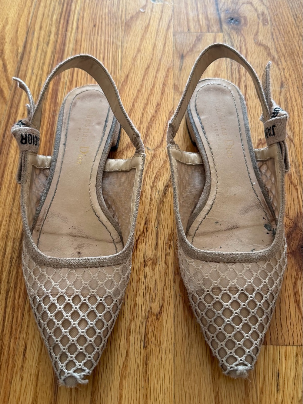 Dior Beige Mesh Pointed Slingback Mules